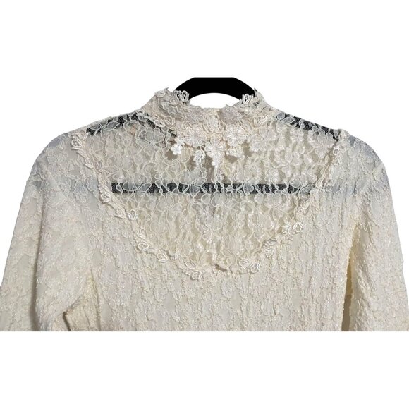 Vintage Margot Lew Lace Blouse With Mock Neck & Long Sleeves In Ivory - Picture 4 of 7